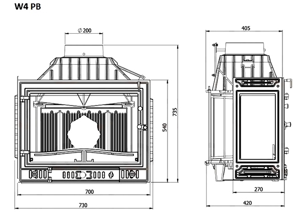 Каминная топка KAWMET W4 PB (14.5 kW). Чертеж