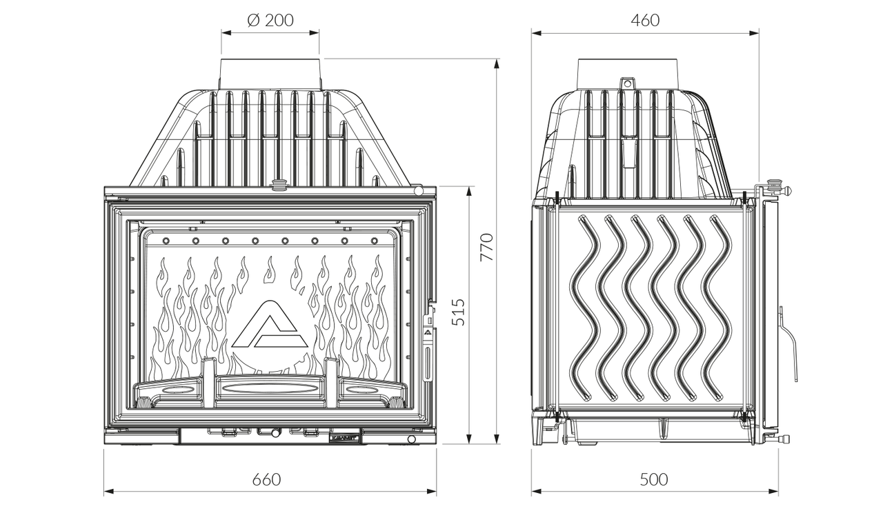 Каминная топка KAWMET W17 Dekor (16.1 kW) EСO. Чертеж