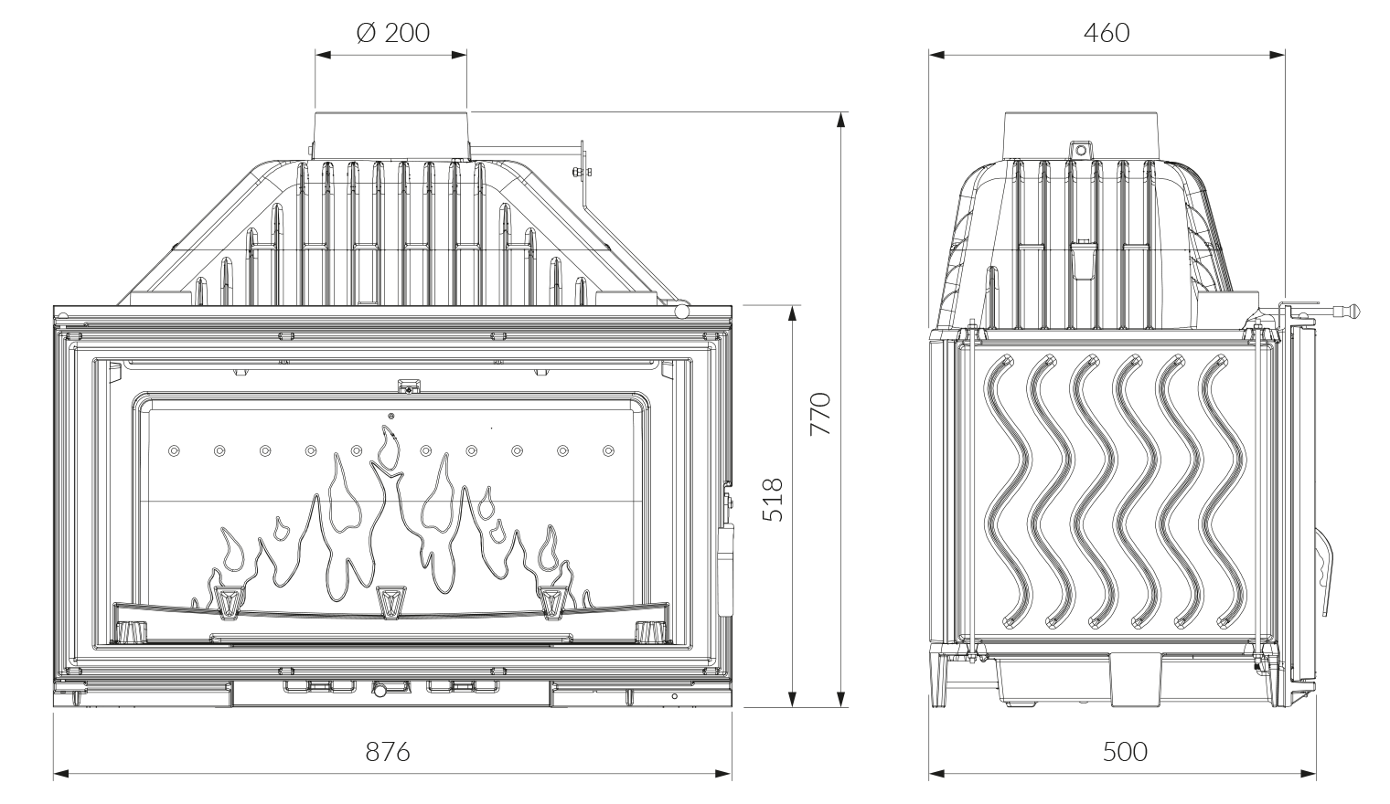 Камінна топка KAWMET W16 (16.3 kW) ECO. Креслення