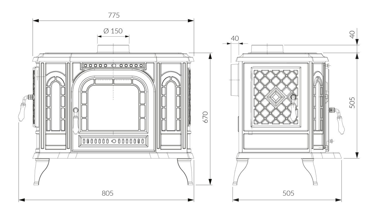 Чавунна піч KAWMET P7 LB (10.5 kW) ECO. Креслення
