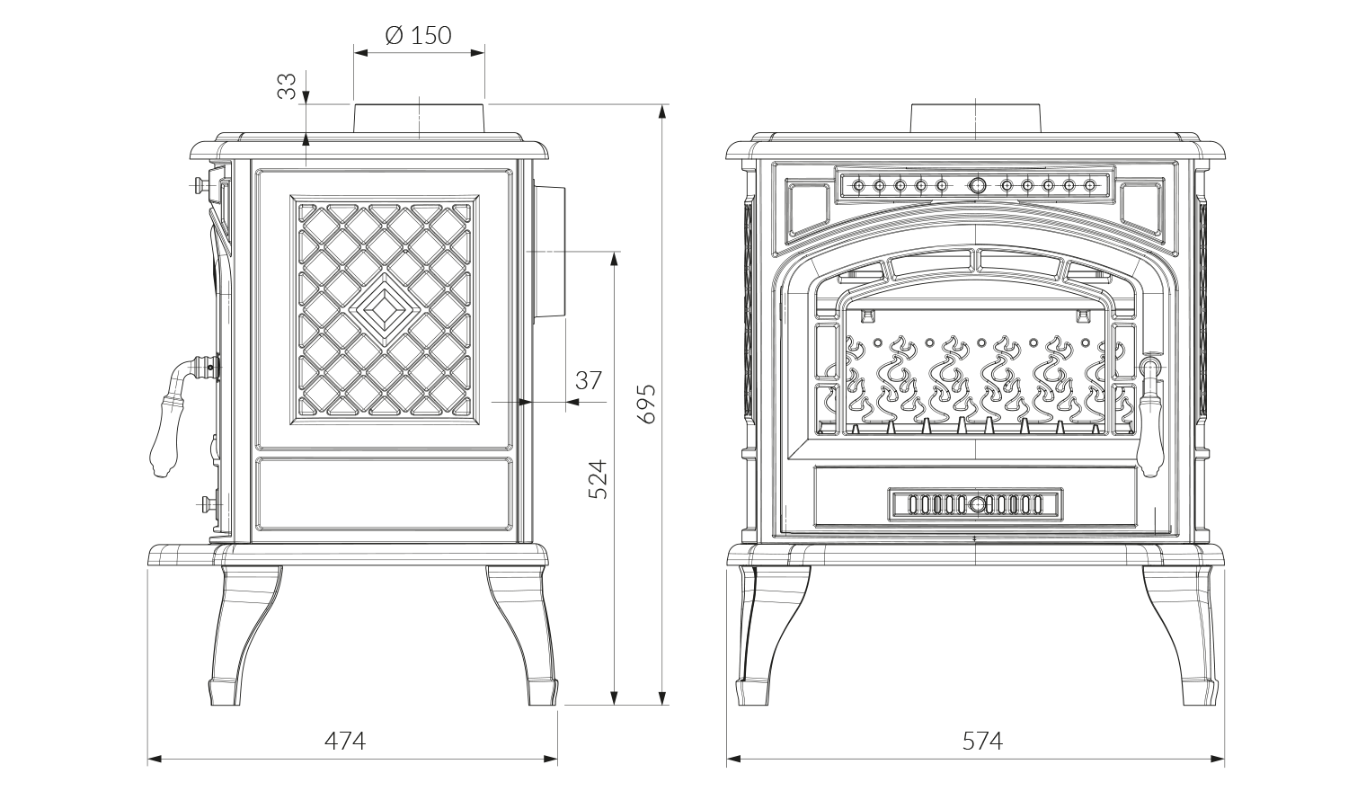 Чавунна піч KAWMET P7 (9.3 kW) ECO. Креслення