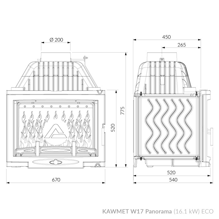 Каминная топка KAWMET W17 Panorama (16.1 kW) EСO. Фото 8