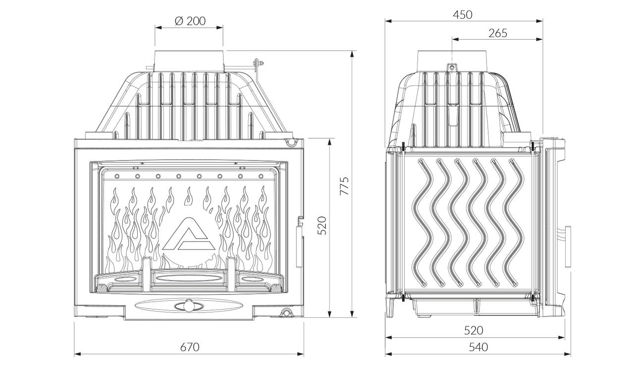 Каминная топка KAWMET W17 Panorama (16.1 kW) ECO. Чертеж