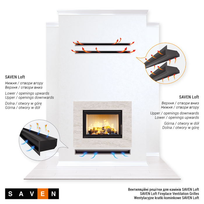 Вентиляційна решітка для каміна SAVEN Loft 60х400 біла. Фото 5