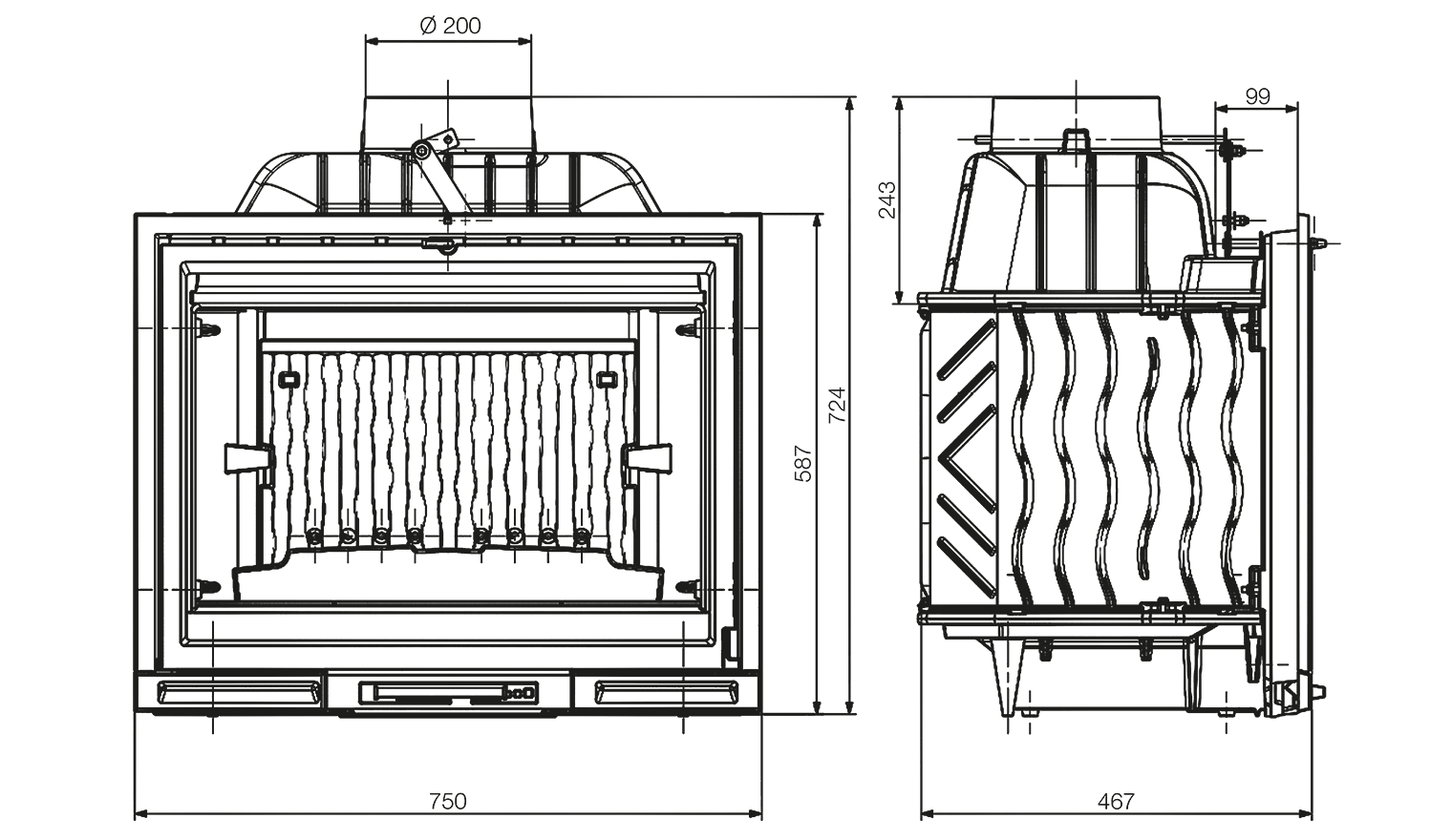 Камінна топка KAWMET Premium SIREN F24. Креслення
