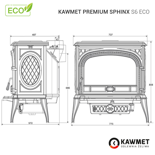 Чугунная печь KAWMET Premium SPHINX S6 ECO. Фото 17