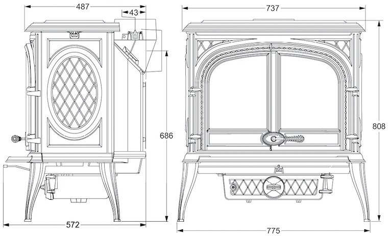 Чавунна піч KAWMET Premium HELIOS S8 ECO. Креслення