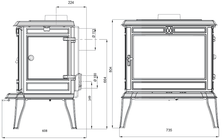 Чавунна піч KAWMET Premium ATHENA S12 ECO. Креслення