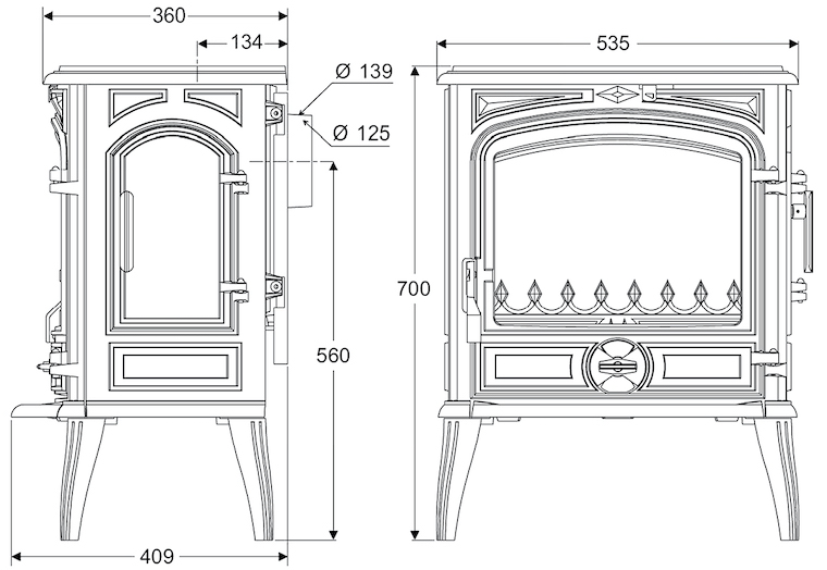 Чавунна піч KAWMET Premium SELENA S14 ECO. Креслення