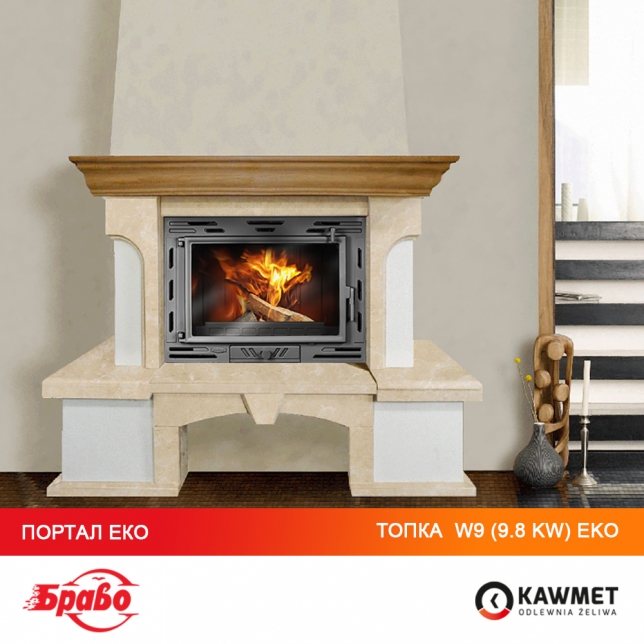 Камінокомплект: мармуровий портал Еко з топкою на дровах KAWMET W9 (9,8 kW) ECO