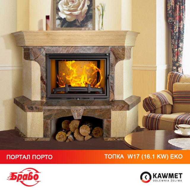 Камін Порто з топкою на дровах KAWMET W17 (16.1 kW) ECO