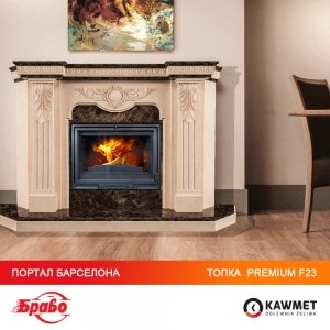 Камінокомплект: Мармуровий портал Браво Барселона з камінною топкою KAWMET Premium HERMES F23. Фото 2