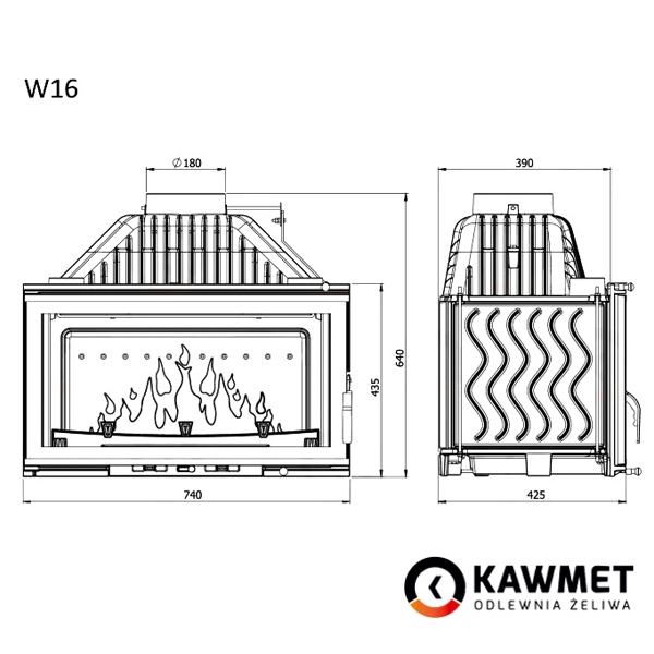 Камінокомплект: Камінна топка KAWMET W16 (13.5 kW) ECO з мармуровим порталом Мадрид Браво. Фото 6