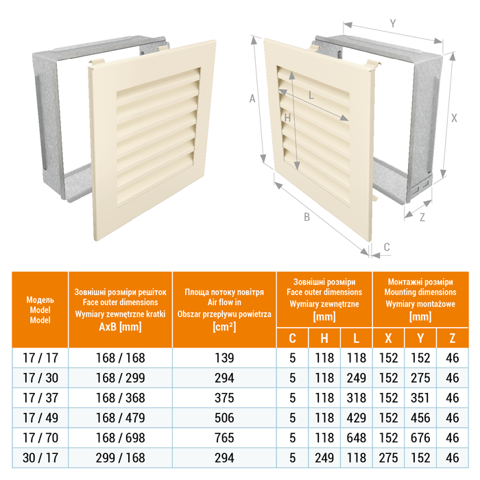 Вентиляційна решітка для каміна SAVEN Hide Vertical 30x17 кремова. Фото 3