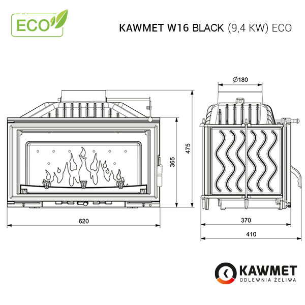 Камінна топка KAWMET W16 Black (9.4 kW) EСO. Фото 8
