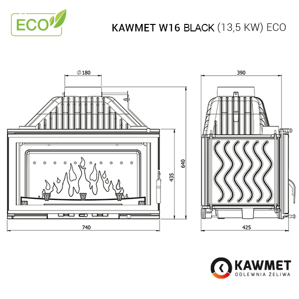 Каминная топка KAWMET W16 Black (13.5 kW) ECO. Фото 9