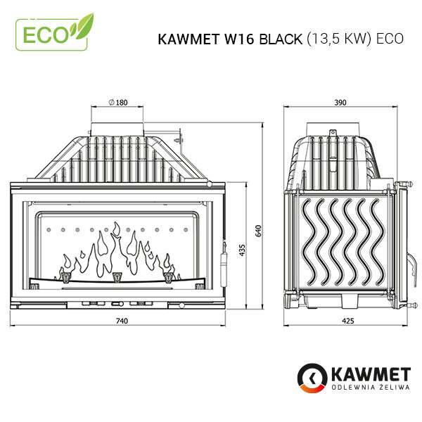 Каминная топка KAWMET W16 Black (13.5 kW) ECO. Чертеж