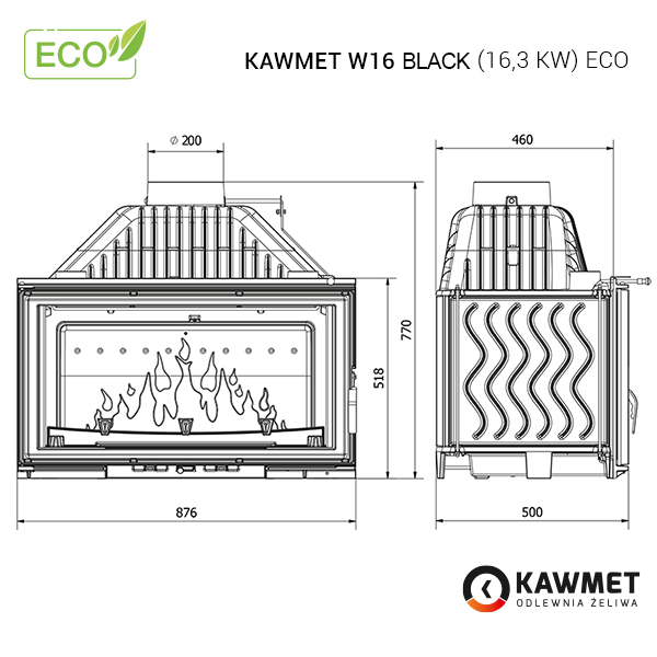 Каминная топка KAWMET W16 Black (16.3 kW) ECO. Фото 8