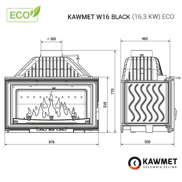 Камінна топка KAWMET W16 Black (16.3 kW) ECO. Фото 8