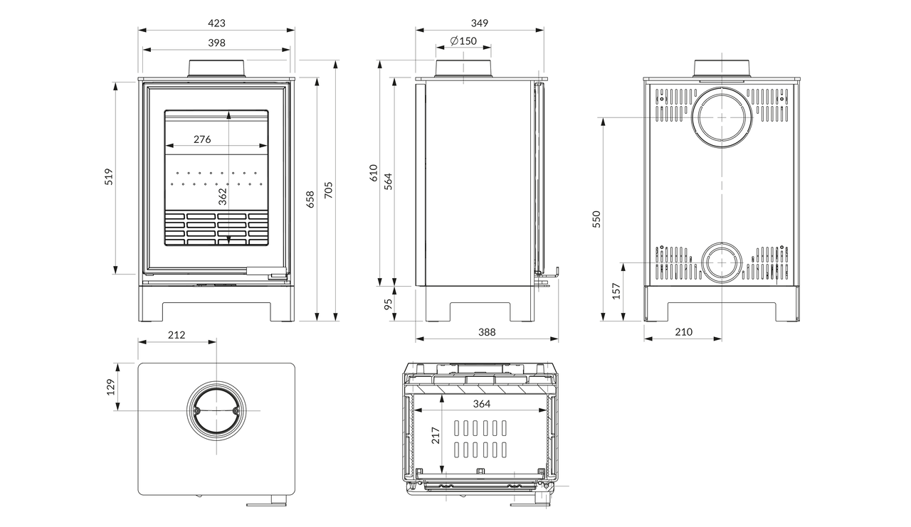 Печь камин KAWMET HARITA S15i Basic ECO. Чертеж