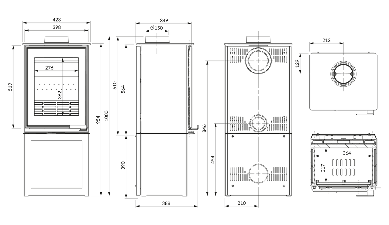 Печь камин KAWMET HARITA S15i S-Box ECO. Чертеж