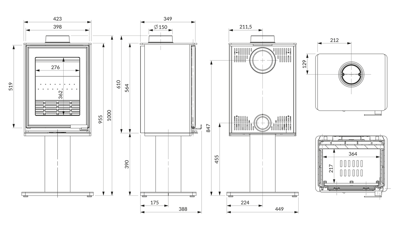 Печь камин KAWMET HARITA S15v Leg ECO. Чертеж