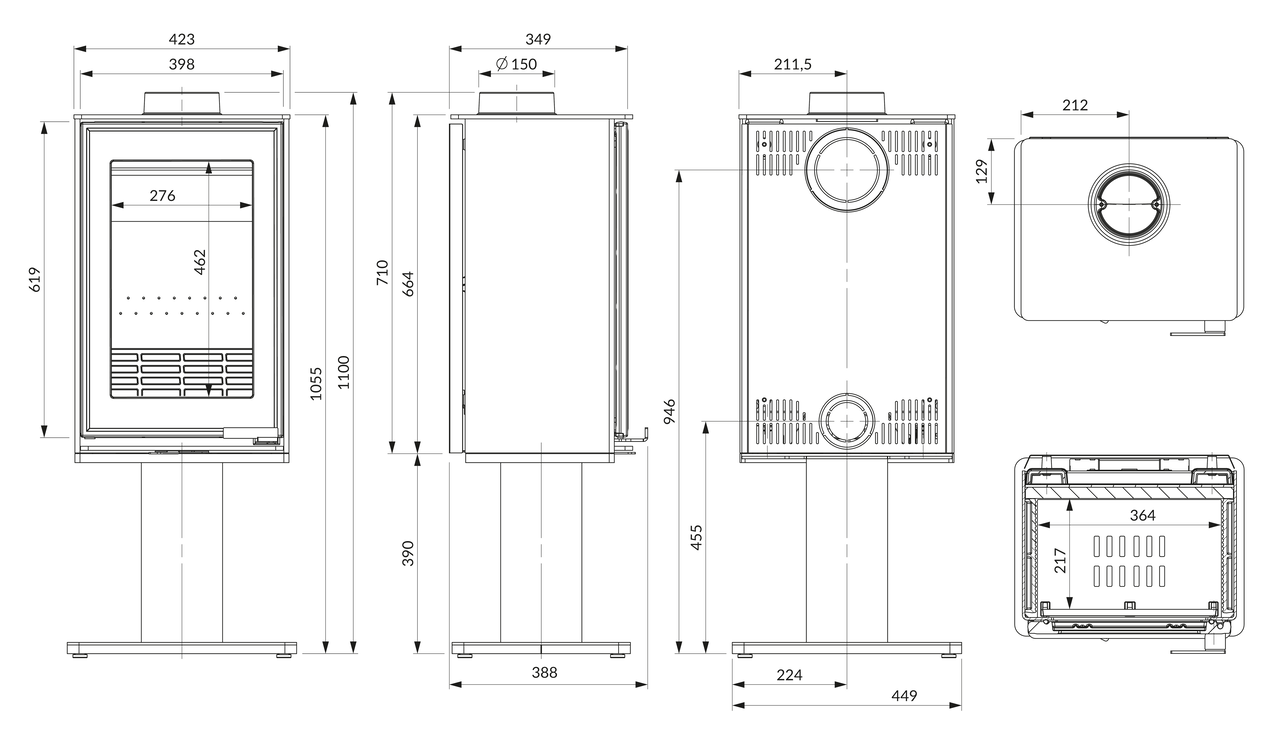 Печь камин KAWMET VENUS S16 Leg ECO. Чертеж