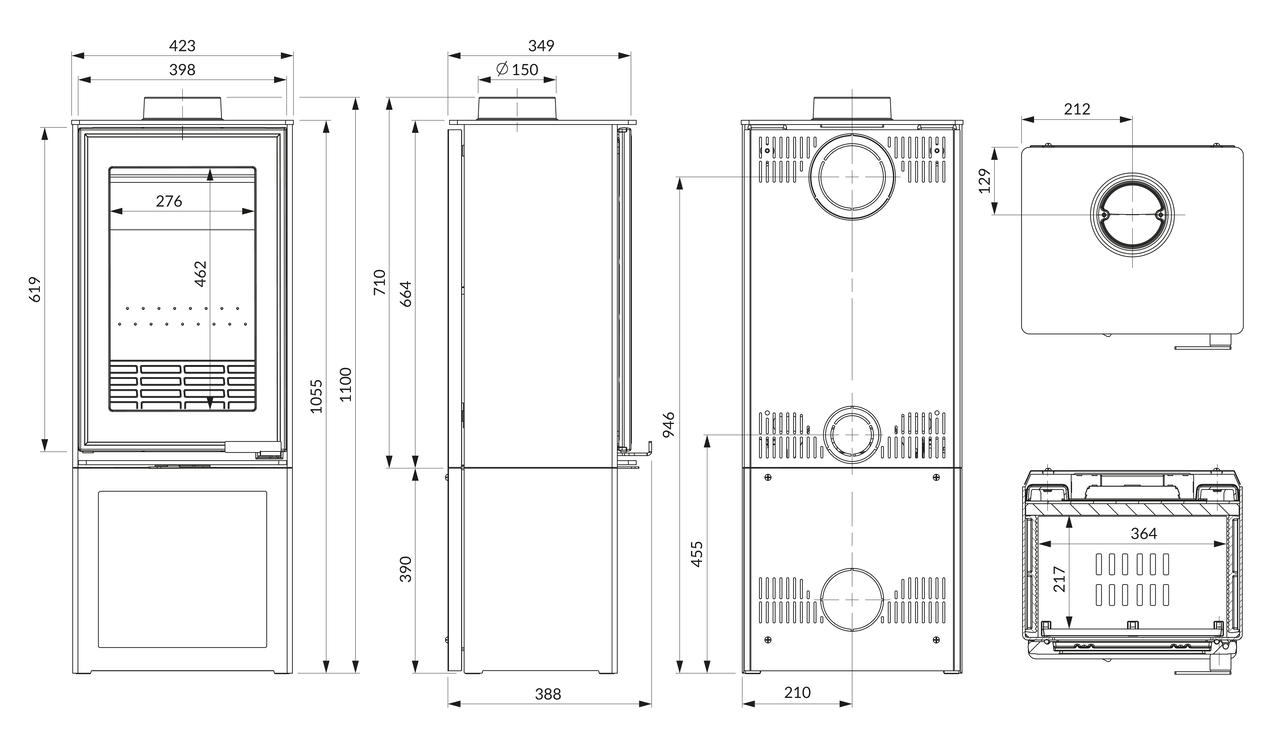 Печь камин KAWMET VENUS S16 S-Box ECO. Чертеж