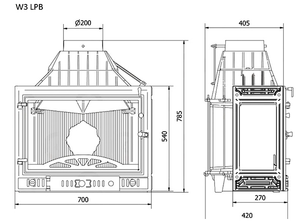Каминная топка KAWMET W3 PLB (16.7 kW). Чертеж