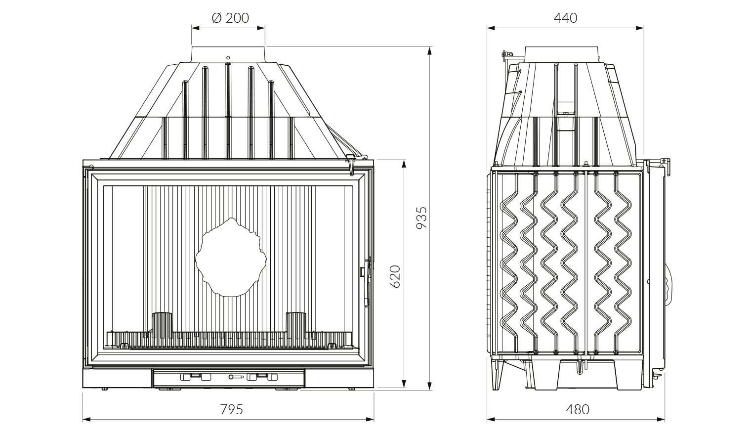 Камінна топка KAWMET W8 (17.5 kW) EСO. Креслення