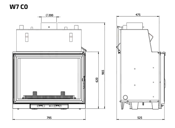 Камінна топка KAWMET W7 CO (25.3 kW). Креслення