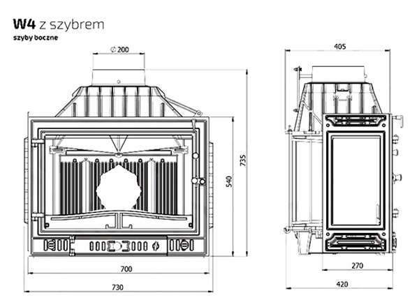 Каминная топка KAWMET W4 LB (14.5 kW). Чертеж