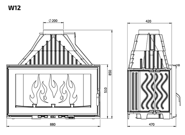 Каминная топка KAWMET W12 (19.4 kW). Чертеж
