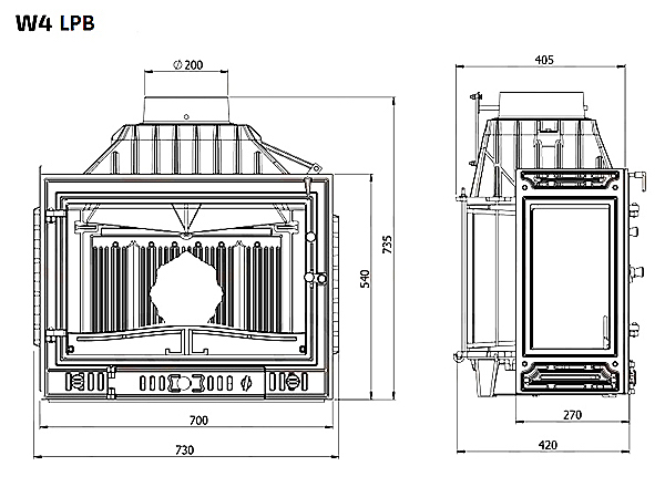 Камінна топка KAWMET W4 PLB (14.5 kW). Креслення