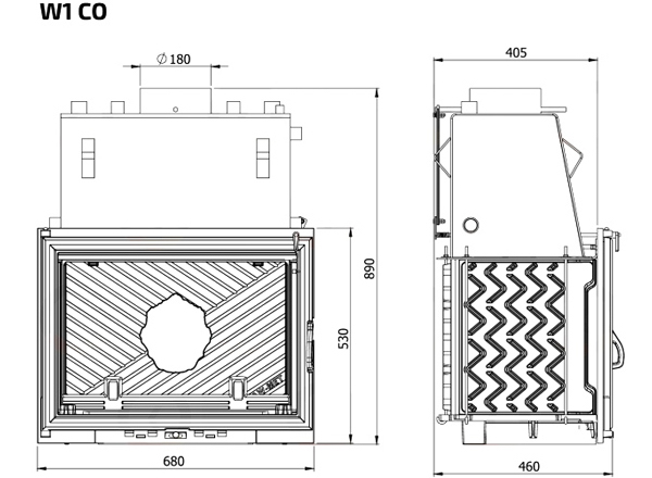 Камінна топка KAWMET W1 CO (18.7 kW). Креслення